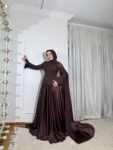فستان ستان بني كورسيت طويل