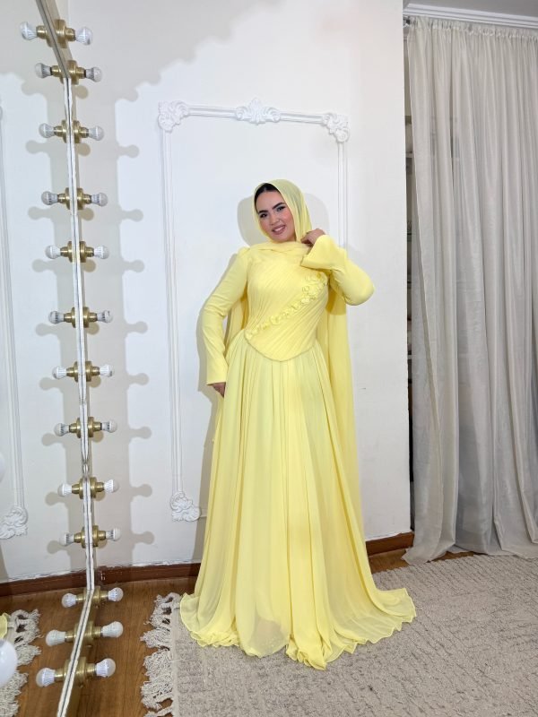 فستان سواريه أصفر كناري شيفون