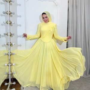 فستان سواريه أصفر كناري شيفون
