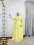 فستان اصفر دانتيل فرنسي مطرز
