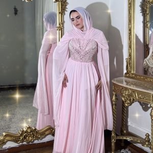 فستان شيفون وردي باستيل